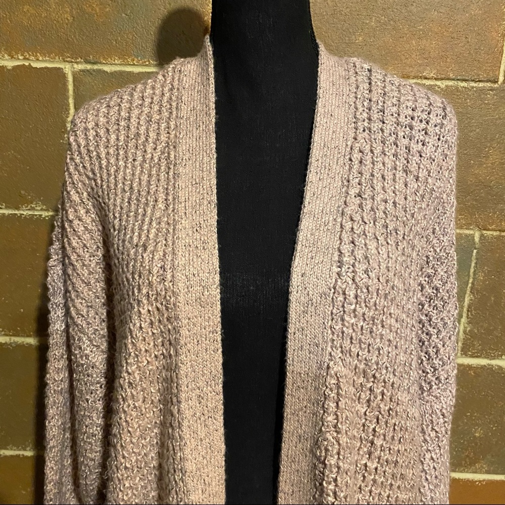 AEO Chunky Knit Long Duster Open Front Dusty Rose Pink Sweater Women's L Large - Picture 3 of 8